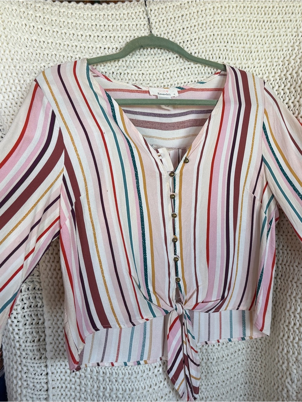URBAN Romantics Pink Multi-Stripe Tie-Front Blouse
